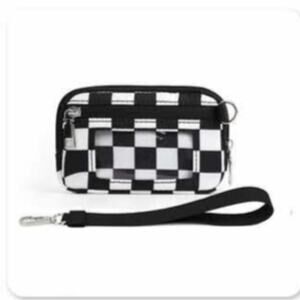 Checkered ID Wallet Nylon Wristlets Black White